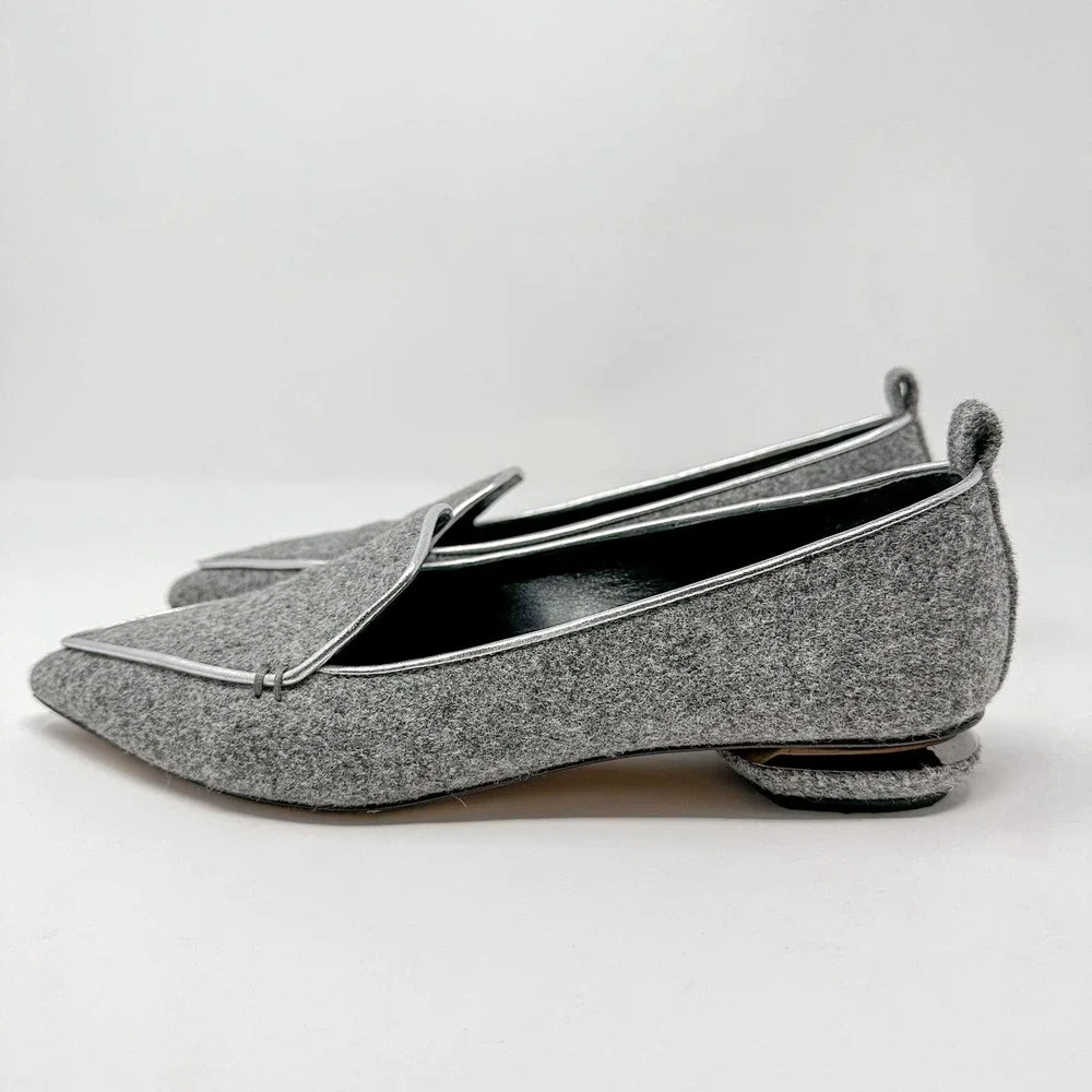 Nicholas Kirkwood Beya Wool Gray Flats Loafers Pointed Toe EU 39 US 9 - Picture 6 of 12